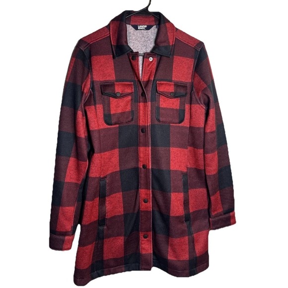 Lands' End Jackets & Blazers - Lands' End Women's Red Black Buffalo Plaid‎ Fleece Shirt Jacket Snap Front Small